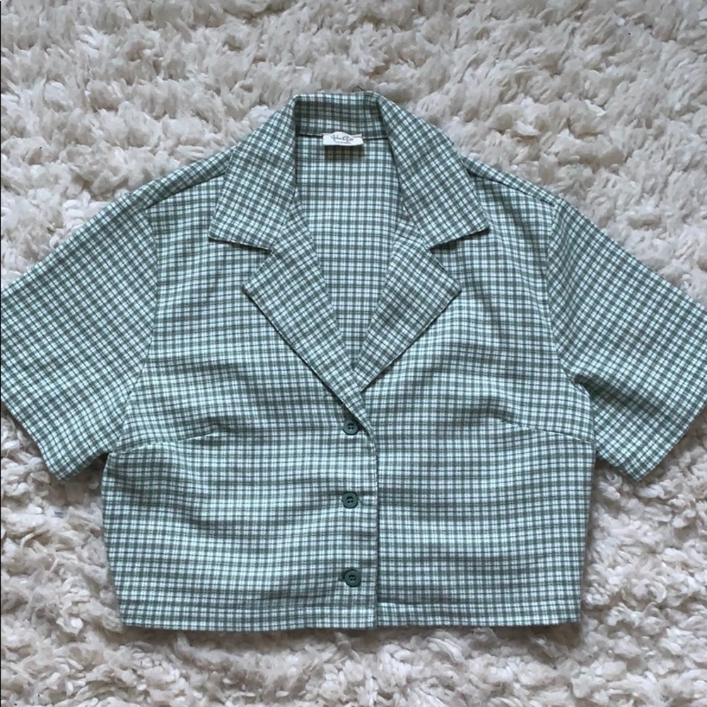 Brandy Melville green plaid button up top